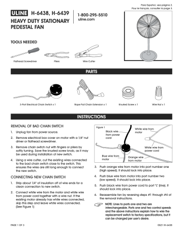 Uline Heavy Duty Stationary Pedestal Fan Mode d'emploi | Manualzz