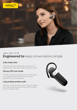 Jabra Talk 15 - Datasheet, Quick start 