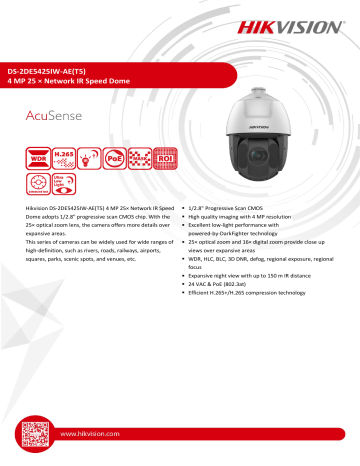 Hikvision DS-2DE5425IW-AE(T5) PTZ Camera Data Sheet Manualzz