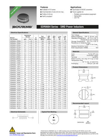Bourns SDR0604 ​Magnetic Product sheet | Manualzz