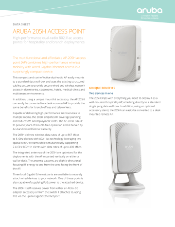 Aruba AP-205H Product Sheet | Manualzz