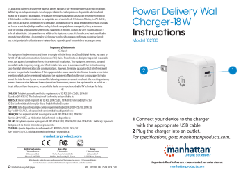 Manhattan 102100 Power Delivery Wall Charger - 18 W Quick Instruction Guide | Manualzz