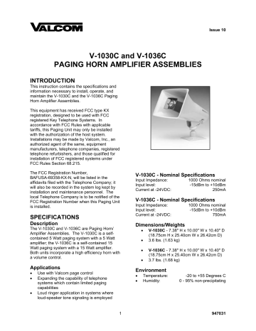 Valcom V-1030C 5-Watt High-Efficiency Horn One-Way Installation Manual ...