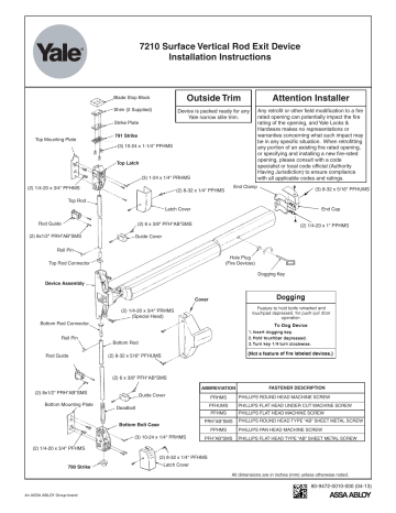 Yale 7210 Exit Device Installation Instructions | Manualzz