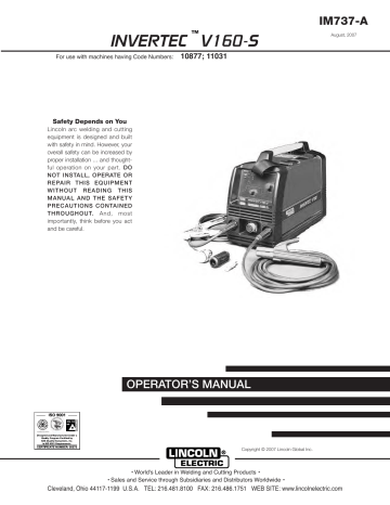 Lincoln Electric Invertec V160-s Operator's Manual 