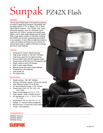 Sunpak PZ42X Flash Specification | Manualzz