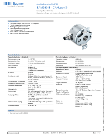 Baumer EAM580-B - CANopen® Absolute Encoder Datenblatt | Manualzz