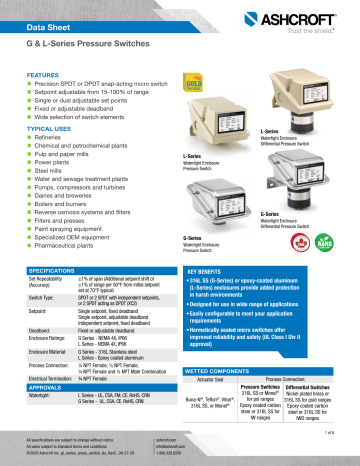 Ashcroft GP-Series NEMA 4 Pressure Switch Datasheet | Manualzz