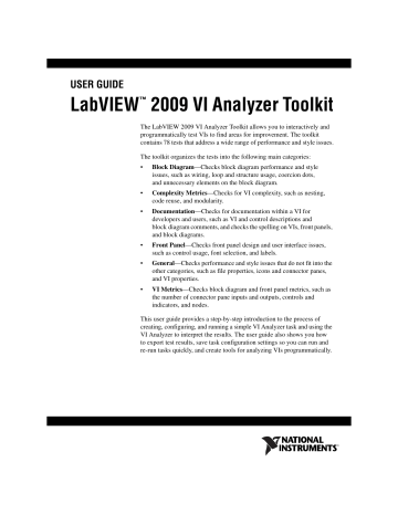 Ni LabVIEW 2009 VI Analyzer Toolkit User Manual | Manualzz