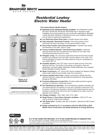 Bradford White M-2-50L6DS Lowboy Electric Spec Sheet | Manualzz