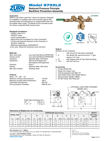 Zurn Wilkins 14-975XL2 1/4 in. Reduced Pressure Principle Backflow ...