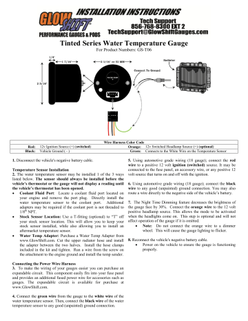 Glowshift GS-T06 Tinted Water Temperature Gauge Instructions | Manualzz